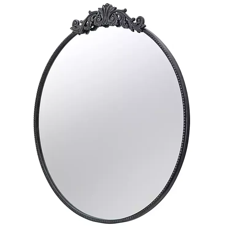 Decorative Mirrors-Kirklands Home Round Antique Floral Scroll Mirror, 39 in. Black