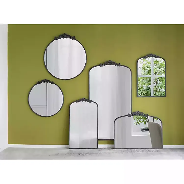 Decorative Mirrors-Kirklands Home Round Antique Floral Scroll Mirror, 39 in. Black