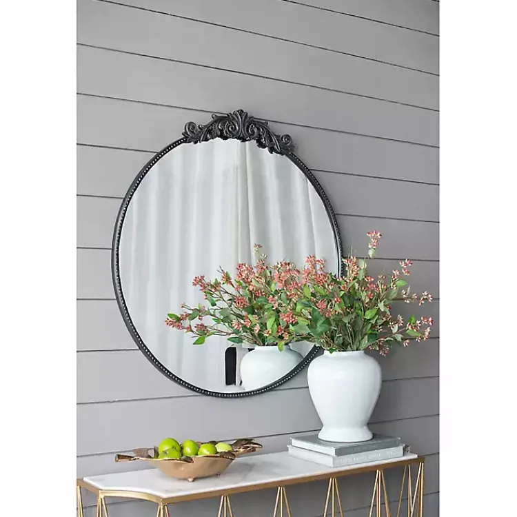 Decorative Mirrors-Kirklands Home Round Antique Floral Scroll Mirror, 39 in. Black