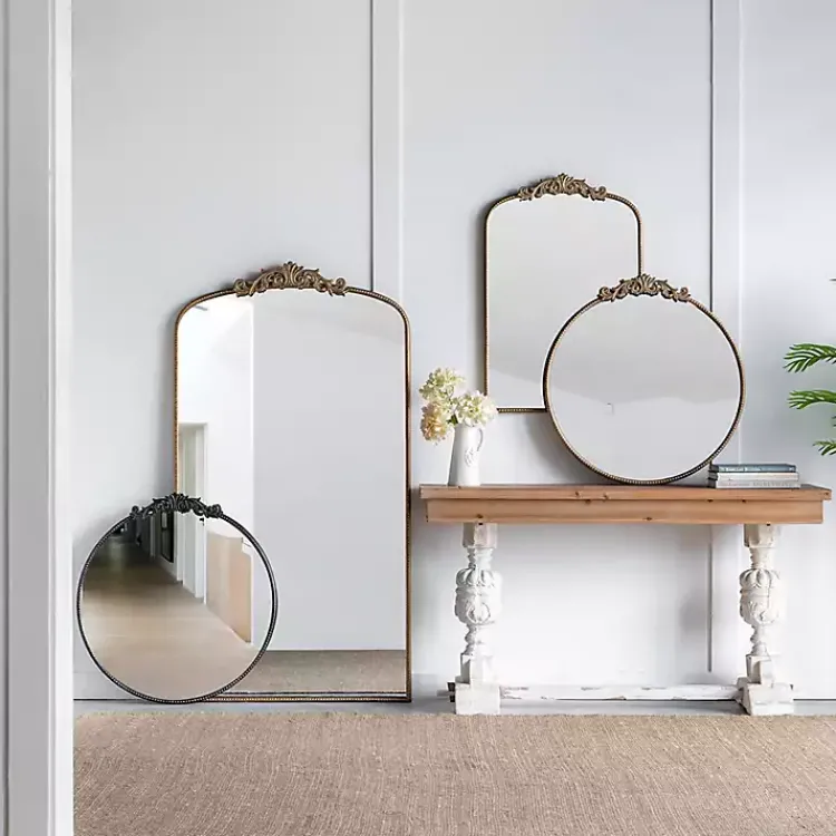 Decorative Mirrors-Kirklands Home Round Antique Floral Scroll Mirror, 39 in. Black