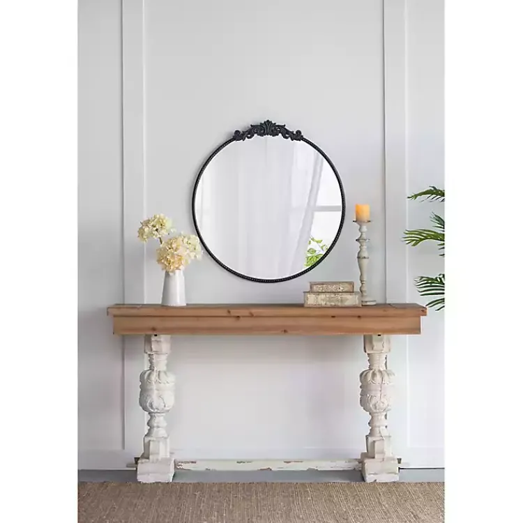 Decorative Mirrors-Kirklands Home Round Antique Floral Scroll Mirror, 39 in. Black