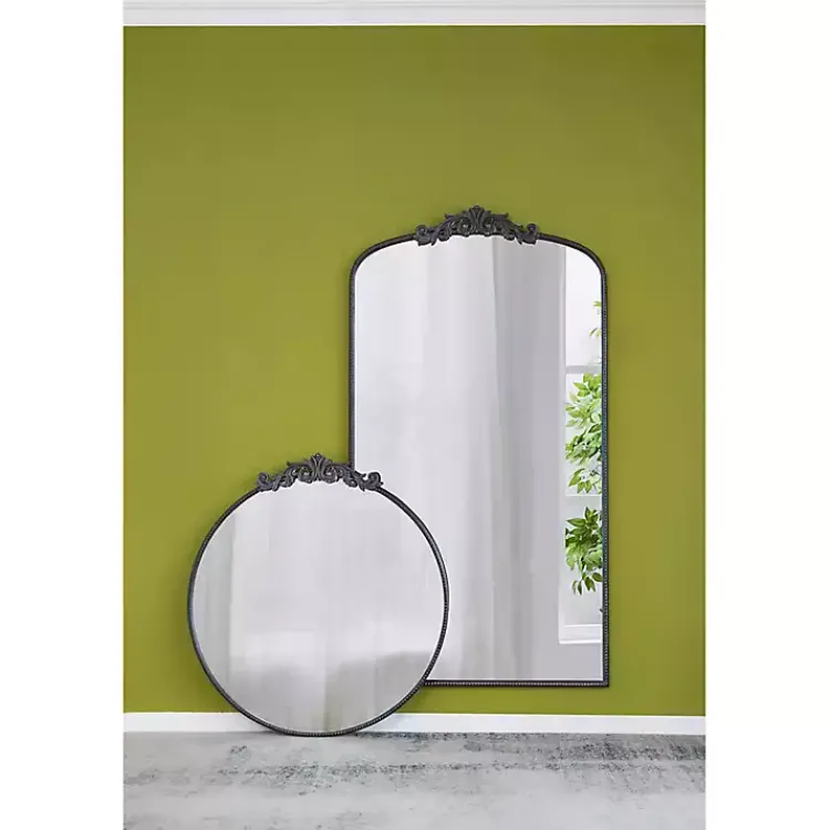 Decorative Mirrors-Kirklands Home Round Antique Floral Scroll Mirror, 39 in. Black