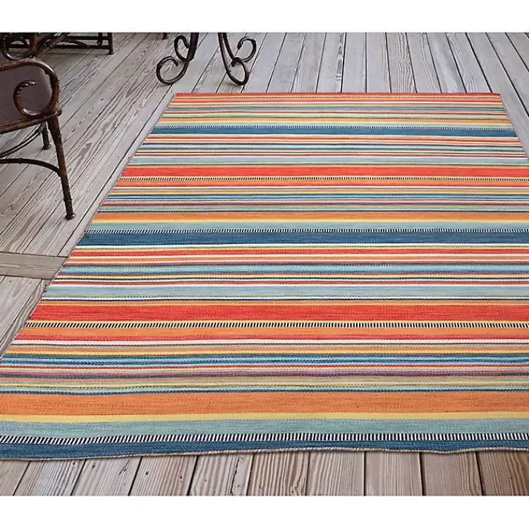 Outdoor Rugs-Kirklands Home Blue Dhurri Stripe Indoor/Outdoor Area Rug, 7x9