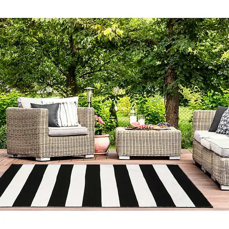 Outdoor Rugs-Kirklands Home Black Cabana Stripe Indoor/Outdoor Area Rug, 5x7