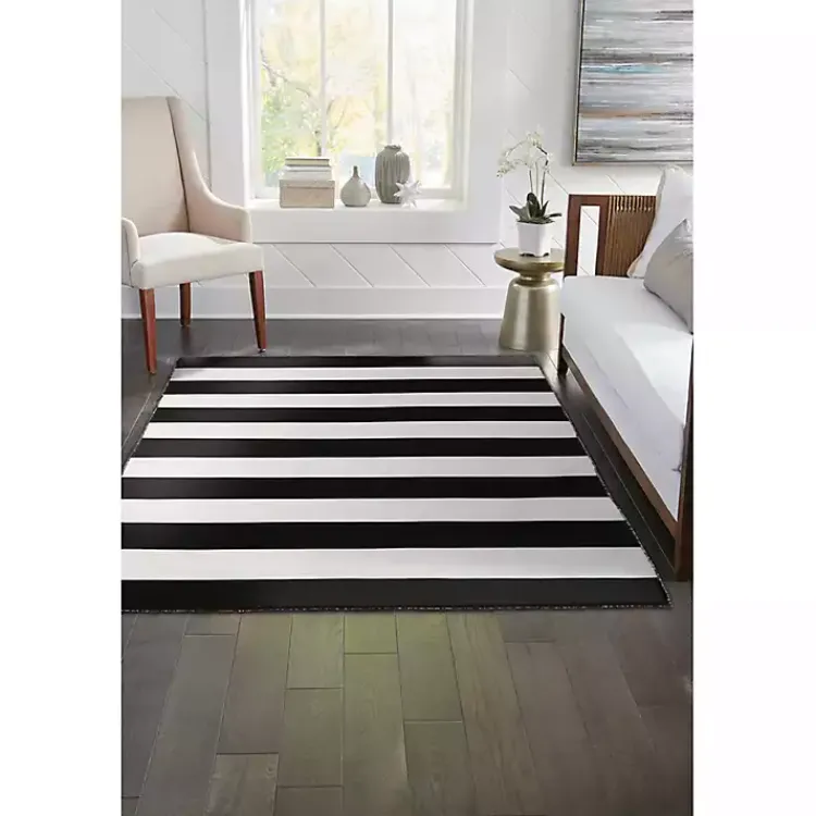 Outdoor Rugs-Kirklands Home Black Cabana Stripe Indoor/Outdoor Area Rug, 7x9
