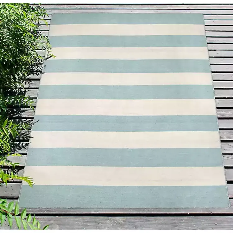 Outdoor Rugs-Kirklands Home Blue Cabana Stripe Indoor/Outdoor Area Rug, 7x9