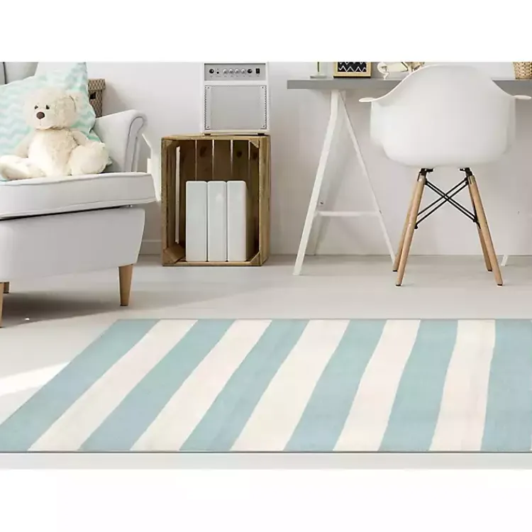 Outdoor Rugs-Kirklands Home Blue Cabana Stripe Indoor/Outdoor Area Rug, 7x9
