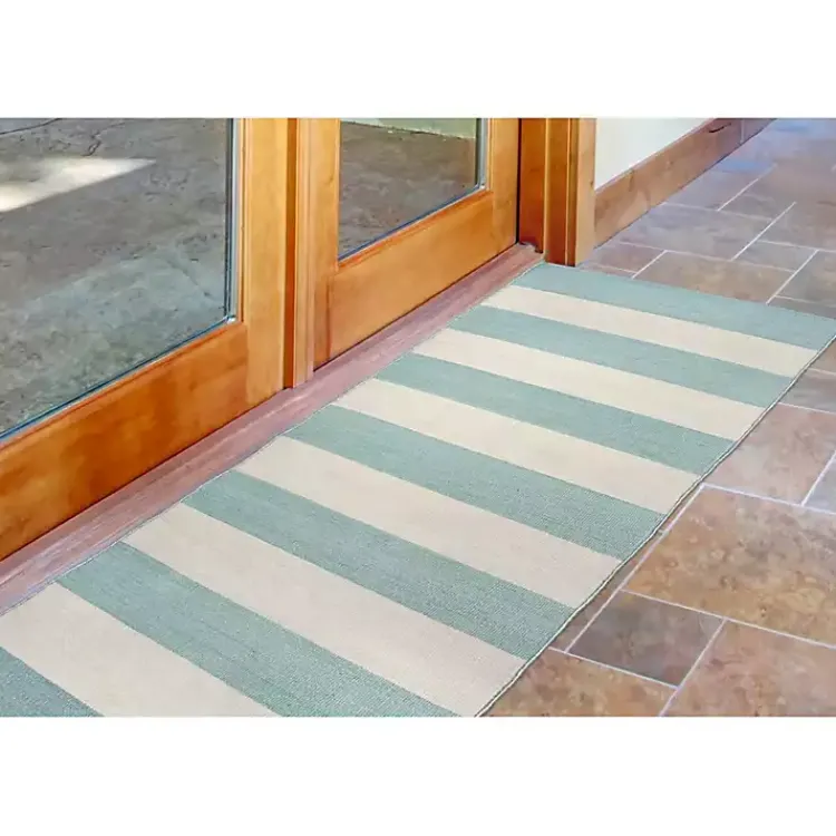 Outdoor Rugs-Kirklands Home Blue Cabana Stripe Indoor/Outdoor Runner, 2x8