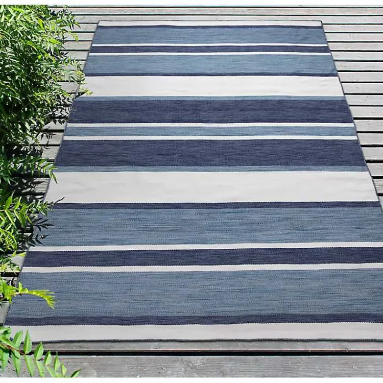 Outdoor Rugs-Kirklands Home Blue Shades Striped Indoor/Outdoor Area Rug, 5x7