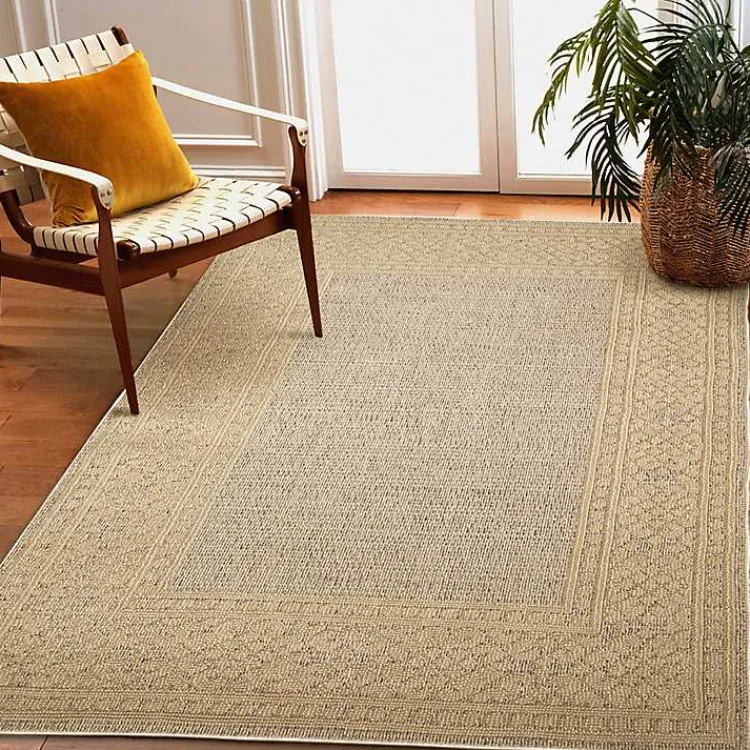Outdoor Rugs-Kirklands Home Camel Leopard Border Outdoor Area Rug, 5x7 Tan