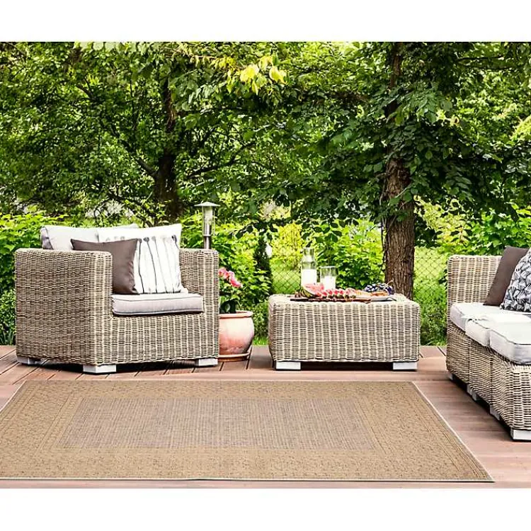 Outdoor Rugs-Kirklands Home Camel Leopard Border Outdoor Area Rug, 5x7 Tan