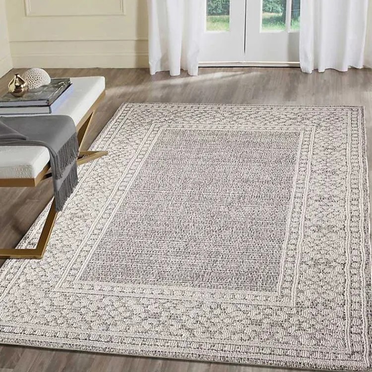 Outdoor Rugs-Kirklands Home Leopard Border Outdoor Area Rug, 5x7 Gray
