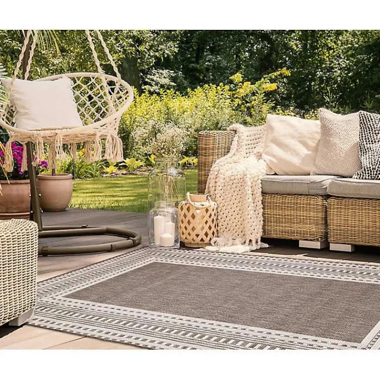 Outdoor Rugs-Kirklands Home Natural Linear Macy Indoor/Outdoor Area Rug, 4x7 Brown