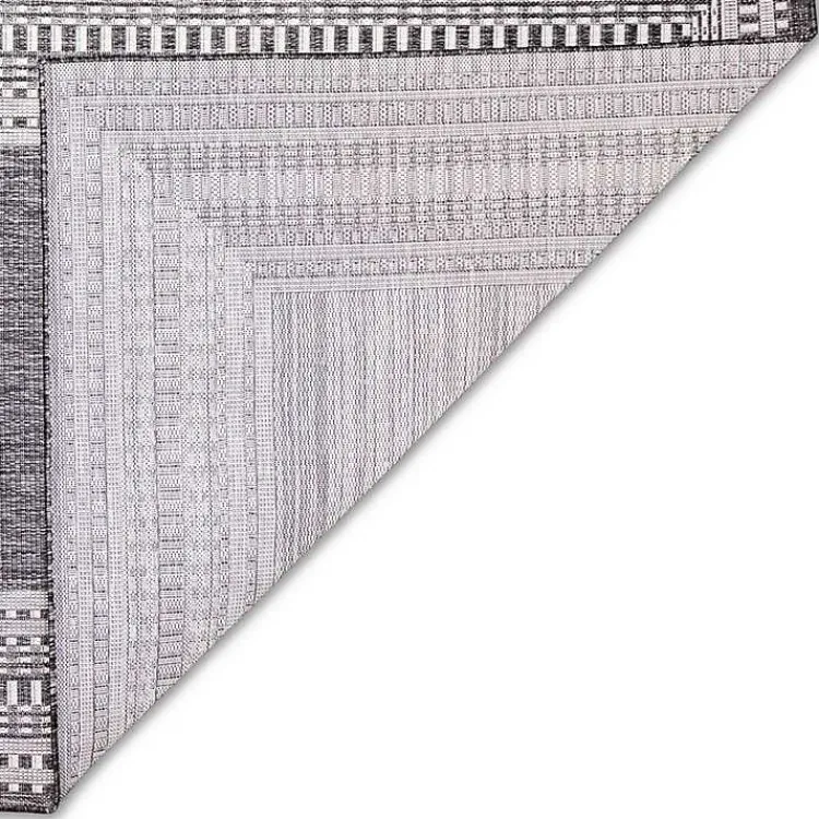 Outdoor Rugs-Kirklands Home Charcoal Linear Macy Indoor/Outdoor Area Rug, 6x9 Black