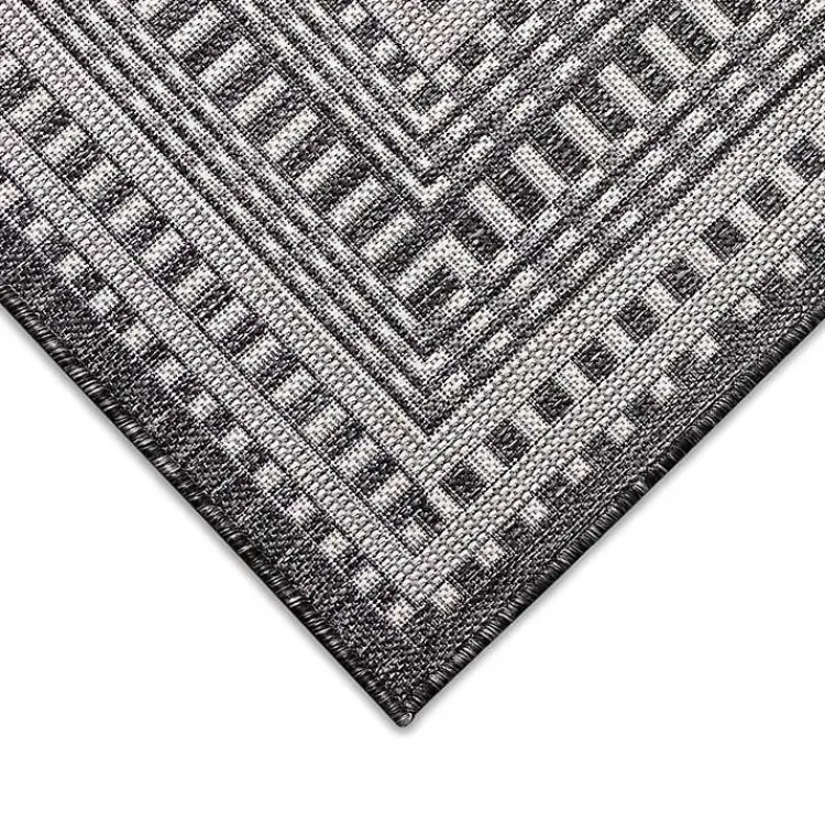 Outdoor Rugs-Kirklands Home Charcoal Linear Macy Indoor/Outdoor Area Rug, 7x9 Black