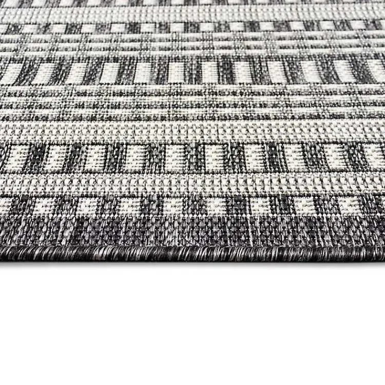 Outdoor Rugs-Kirklands Home Charcoal Linear Macy Indoor/Outdoor Area Rug, 7x9 Black