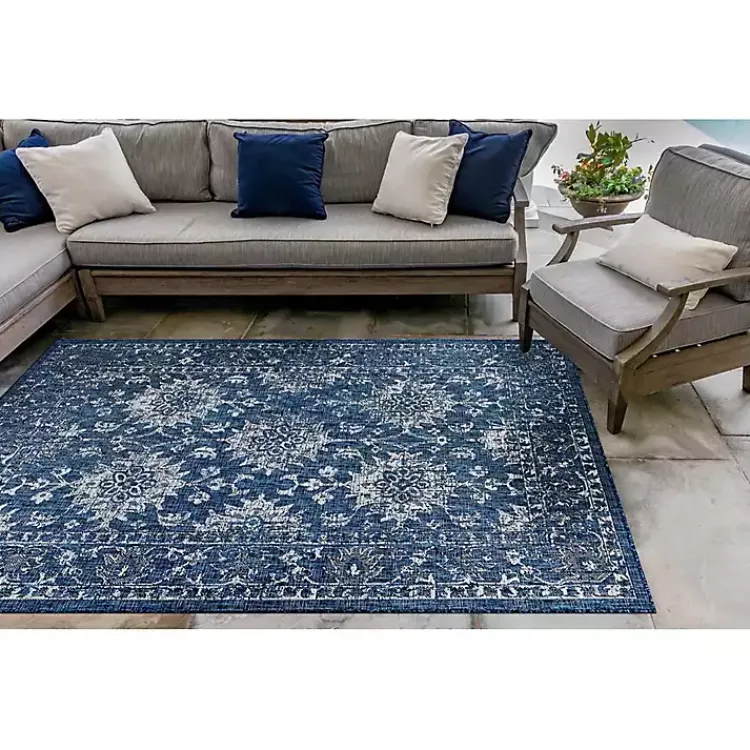 Outdoor Rugs-Kirklands Home Navy Botanical Hannah Indoor/Outdoor Rug, 4x7 Blue