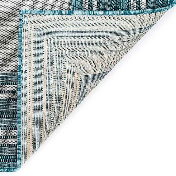 Outdoor Rugs-Kirklands Home Seaglass Lined Frame Outdoor Area Rug, 6x9 Blue