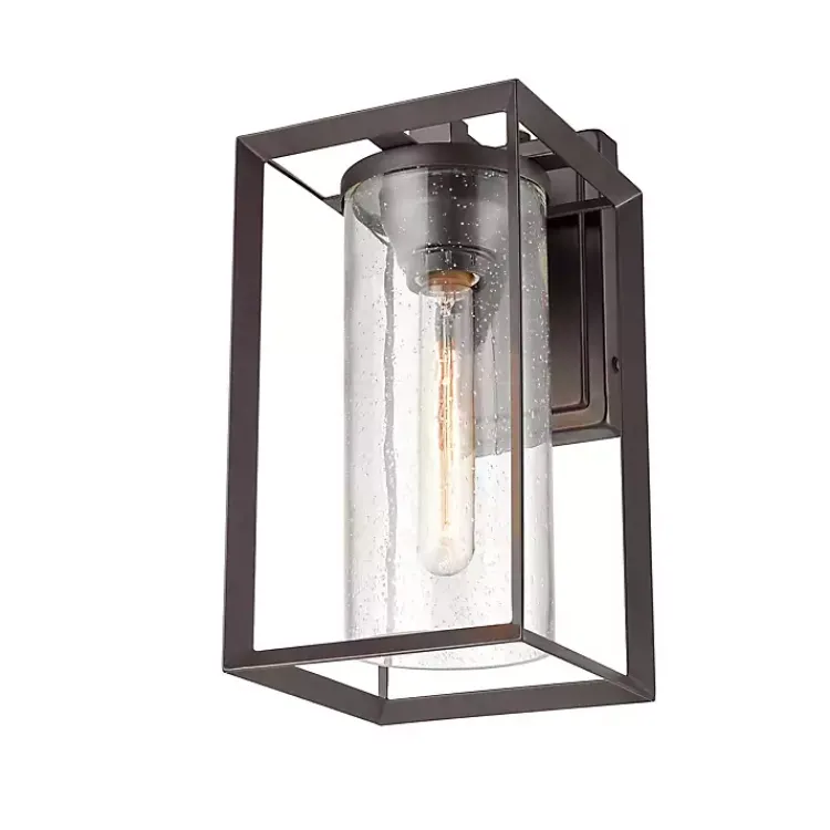 Outdoor Lighting-Kirklands Home Bronze Open Seeded Glass Outdoor Sconce Brown
