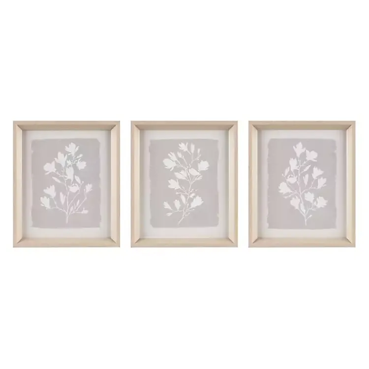 Framed Art-Kirklands Home Neutral Floral Sprigs 3-pc. Framed Art Set