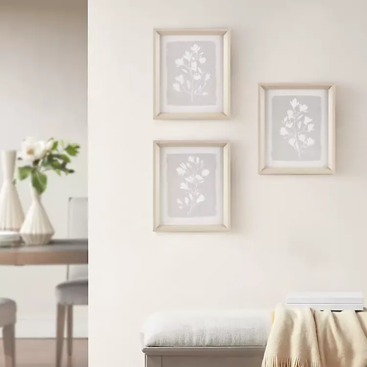 Framed Art-Kirklands Home Neutral Floral Sprigs 3-pc. Framed Art Set