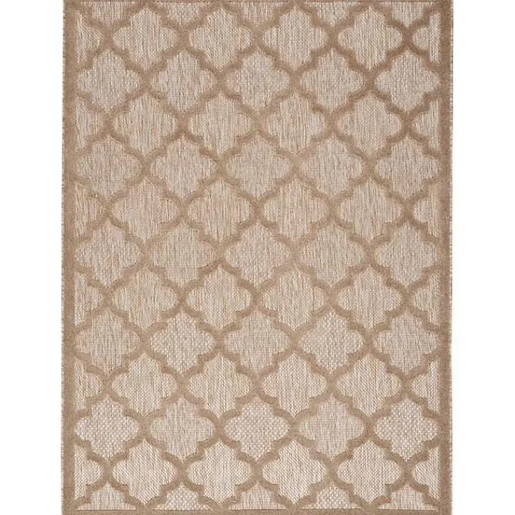 Outdoor Rugs-Kirklands Home Sandstone Natural Trellis Outdoor Area Rug, 4x6