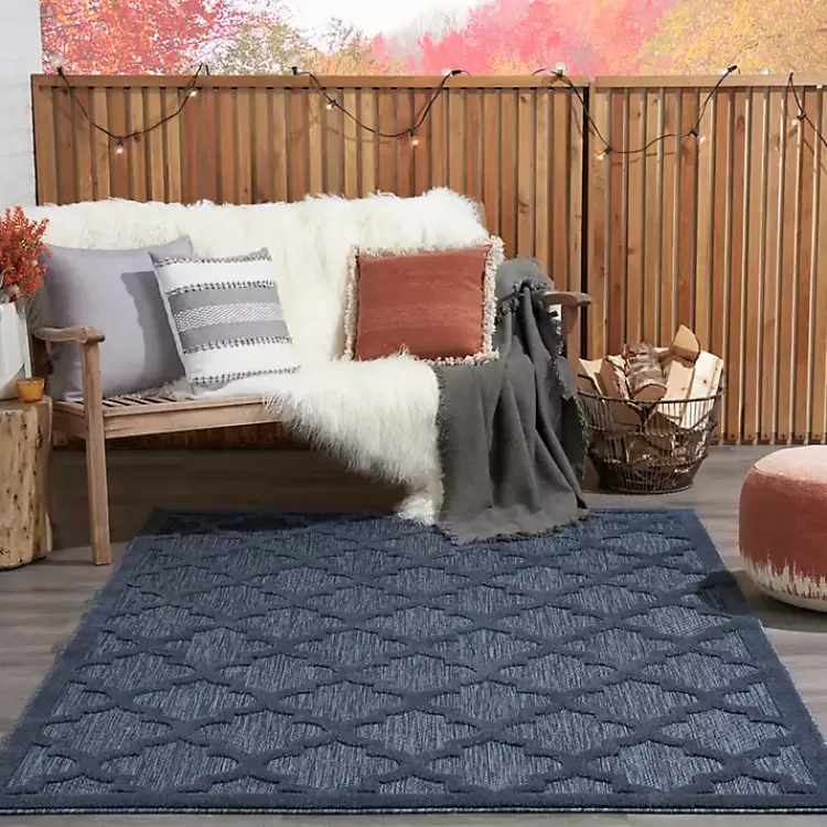 Outdoor Rugs-Kirklands Home Deep Navy Trellis Outdoor Area Rug, 4x6
