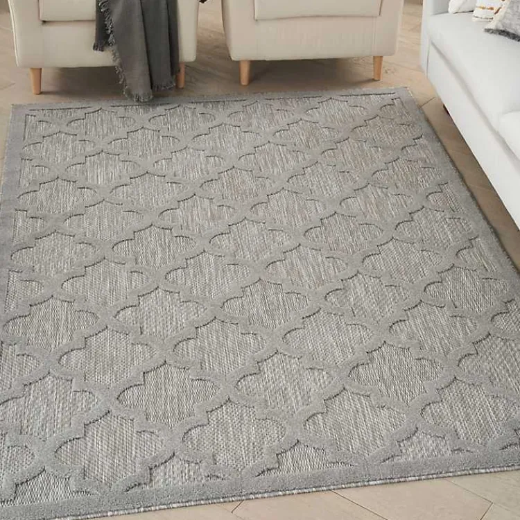Outdoor Rugs-Kirklands Home Silver Trellis Indoor/Outdoor Area Rug, 5x7 Gray