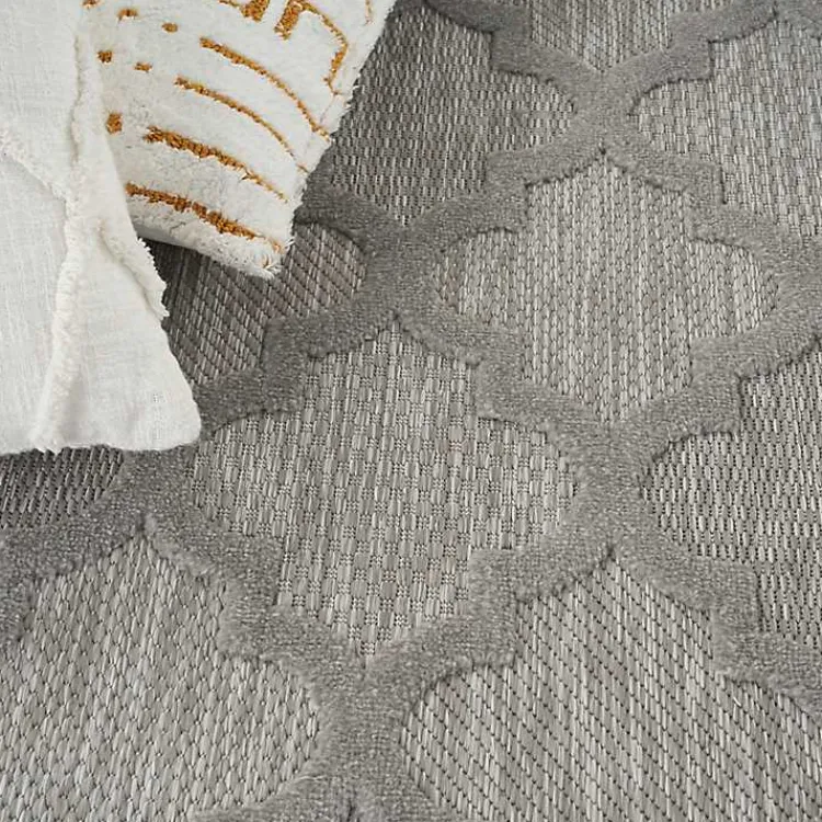 Outdoor Rugs-Kirklands Home Silver Trellis Indoor/Outdoor Area Rug, 5x7 Gray