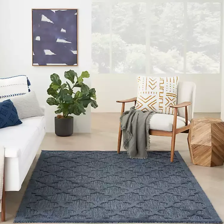 Outdoor Rugs-Kirklands Home Navy Trellis Indoor/Outdoor Area Rug, 5x7 Blue