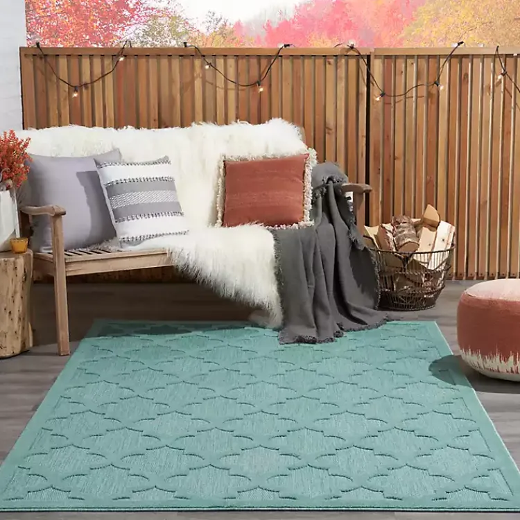 Outdoor Rugs-Kirklands Home Seaglass Trellis Outdoor Area Rug, 5x7