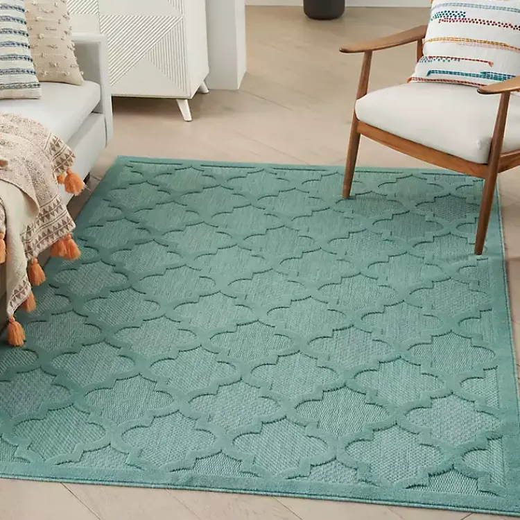 Outdoor Rugs-Kirklands Home Seaglass Trellis Outdoor Area Rug, 5x7
