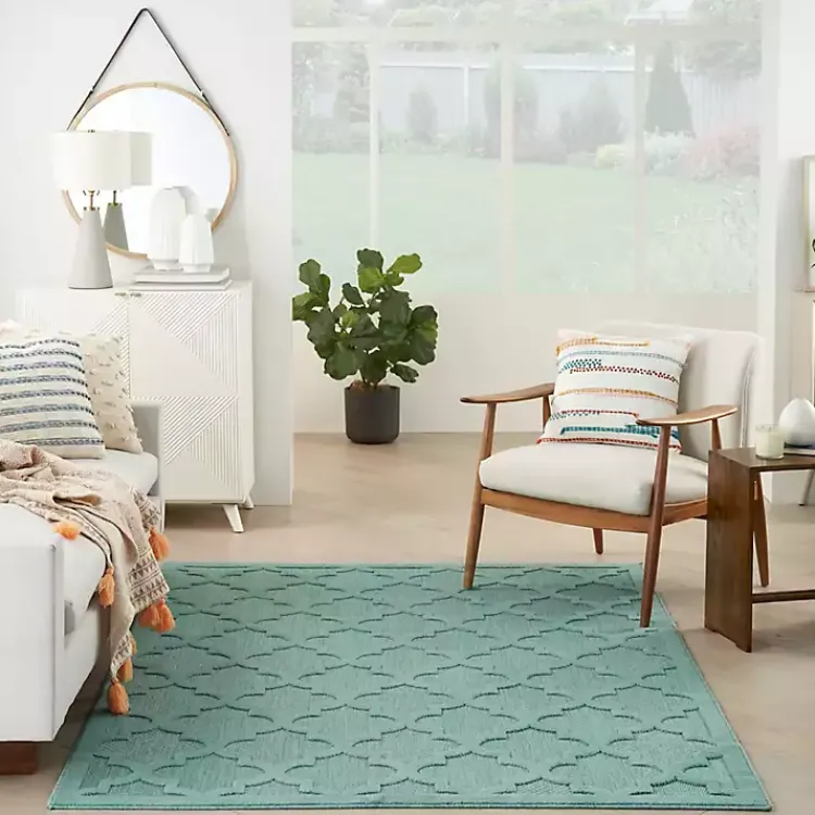 Outdoor Rugs-Kirklands Home Seaglass Trellis Outdoor Area Rug, 5x7