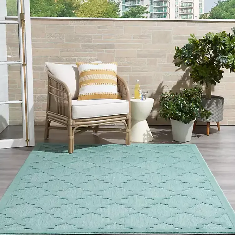 Outdoor Rugs-Kirklands Home Seaglass Trellis Outdoor Area Rug, 5x7