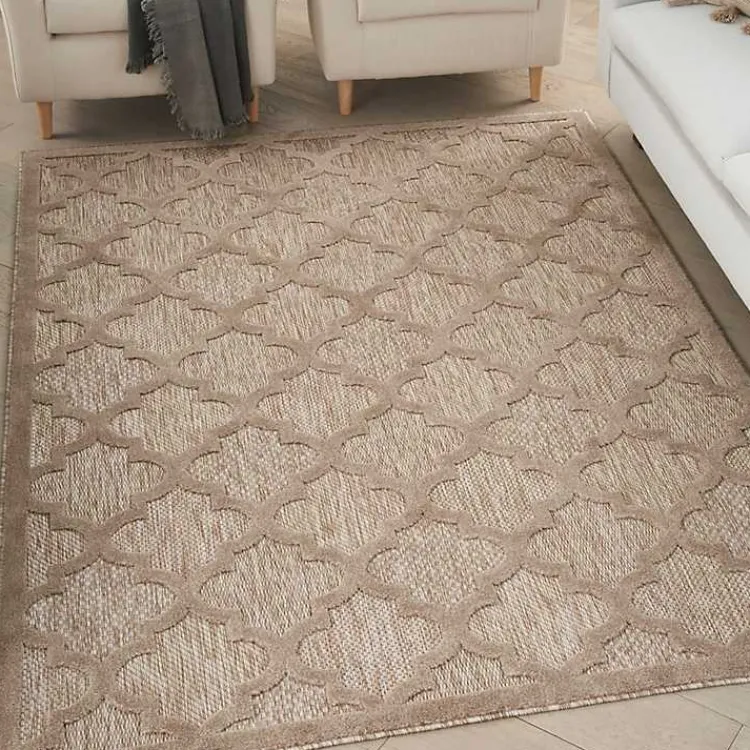 Outdoor Rugs-Kirklands Home Beige Trellis Indoor/Outdoor Area Rug, 5x7 Tan