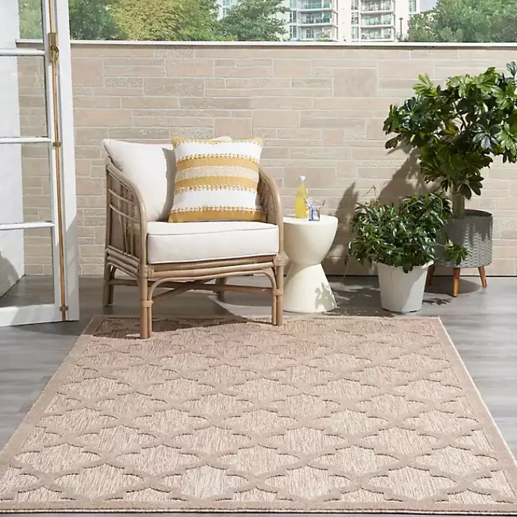 Outdoor Rugs-Kirklands Home Beige Trellis Indoor/Outdoor Area Rug, 5x7 Tan
