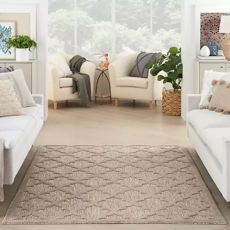 Outdoor Rugs-Kirklands Home Beige Trellis Indoor/Outdoor Area Rug, 6x9 Tan
