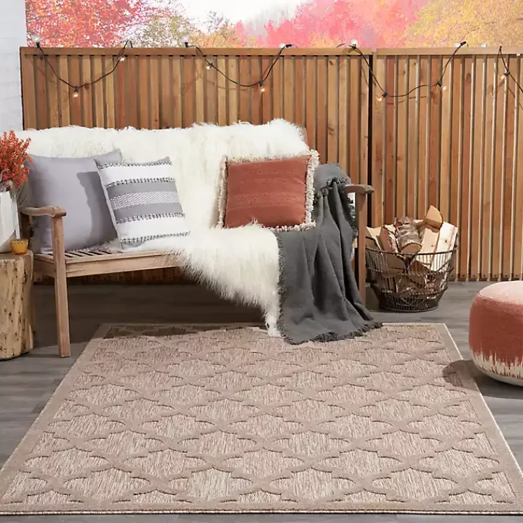 Outdoor Rugs-Kirklands Home Beige Trellis Indoor/Outdoor Area Rug, 6x9 Tan