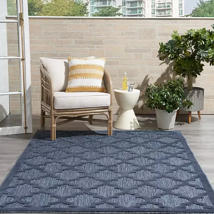 Outdoor Rugs-Kirklands Home Navy Trellis Indoor/Outdoor Area Rug, 6x9 Blue