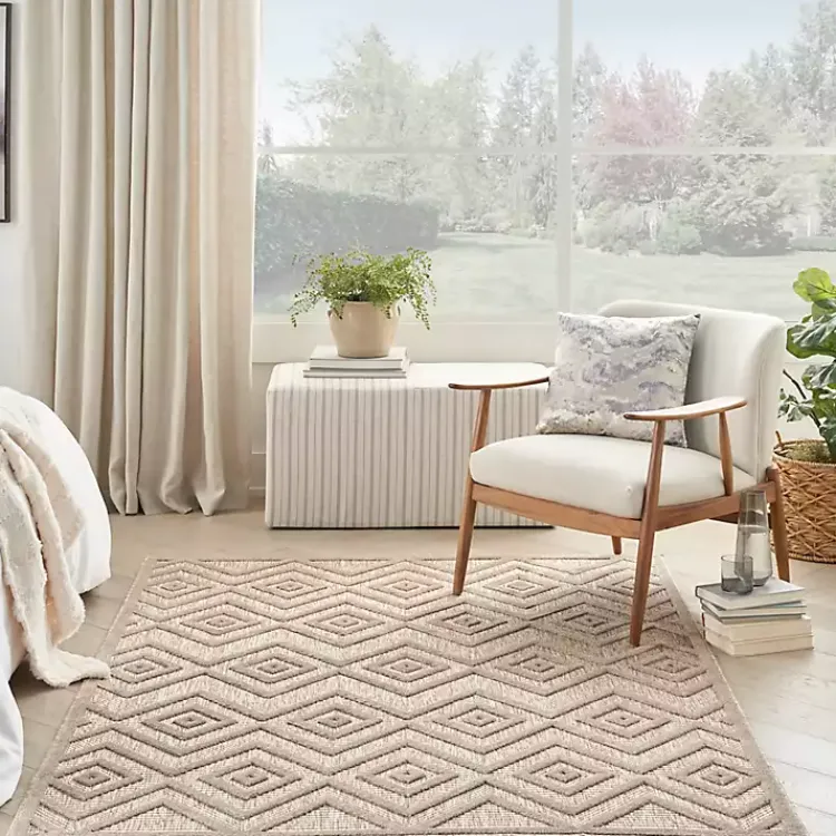 Outdoor Rugs-Kirklands Home Natural Beige Diamond Indoor/Outdoor Area Rug, 4x6 Tan