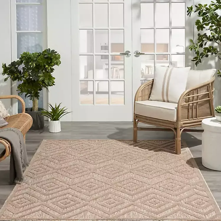 Outdoor Rugs-Kirklands Home Natural Beige Diamond Indoor/Outdoor Area Rug, 5x7 Tan