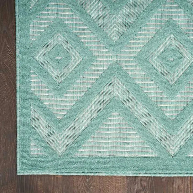 Outdoor Rugs-Kirklands Home Aqua Teal Diamond Indoor/Outdoor Area Rug, 5x7 Blue