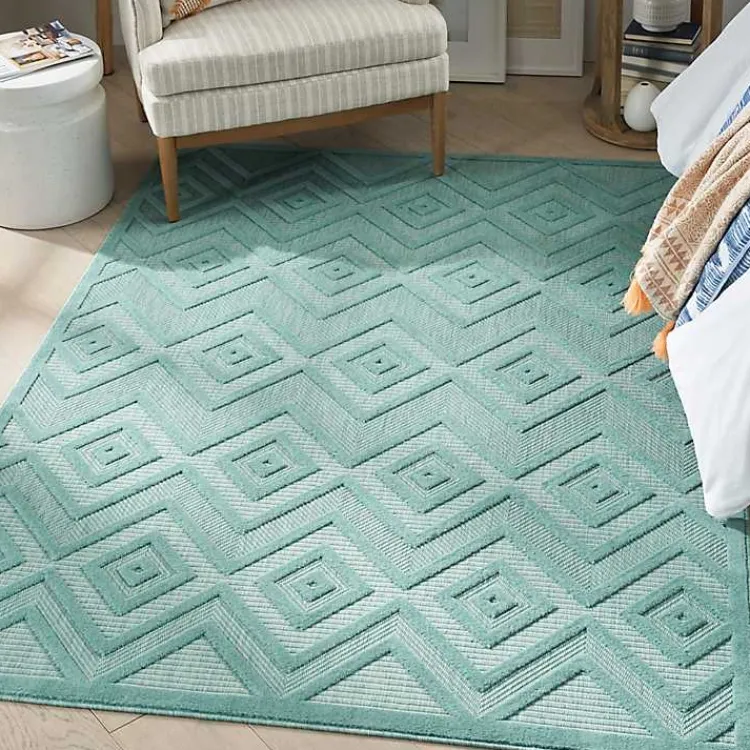 Outdoor Rugs-Kirklands Home Aqua Teal Diamond Indoor/Outdoor Area Rug, 5x7 Blue