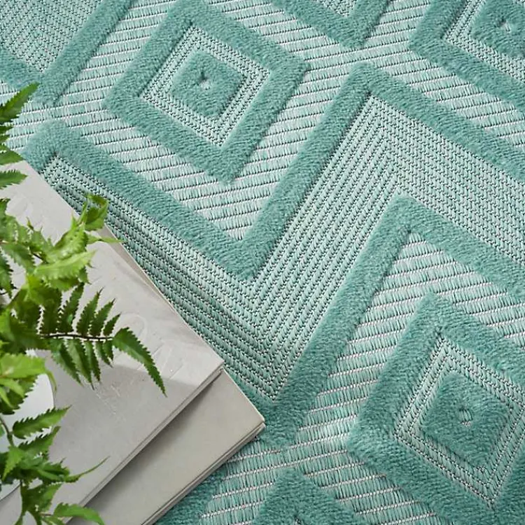 Outdoor Rugs-Kirklands Home Aqua Teal Diamond Indoor/Outdoor Area Rug, 5x7 Blue