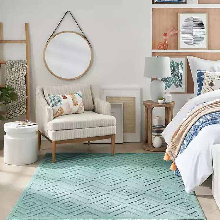 Outdoor Rugs-Kirklands Home Aqua Teal Diamond Indoor/Outdoor Area Rug, 5x7 Blue