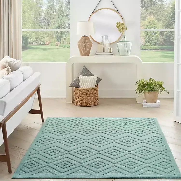 Outdoor Rugs-Kirklands Home Aqua Teal Diamond Indoor/Outdoor Area Rug, 5x7 Blue