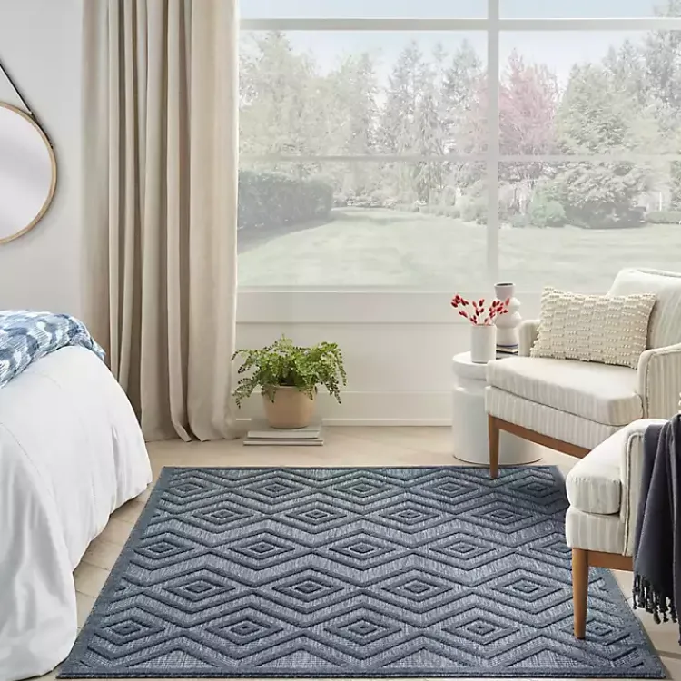 Outdoor Rugs-Kirklands Home Navy Diamond Indoor/Outdoor Area Rug, 6x9 Blue