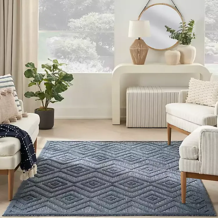 Outdoor Rugs-Kirklands Home Navy Diamond Indoor/Outdoor Area Rug, 6x9 Blue