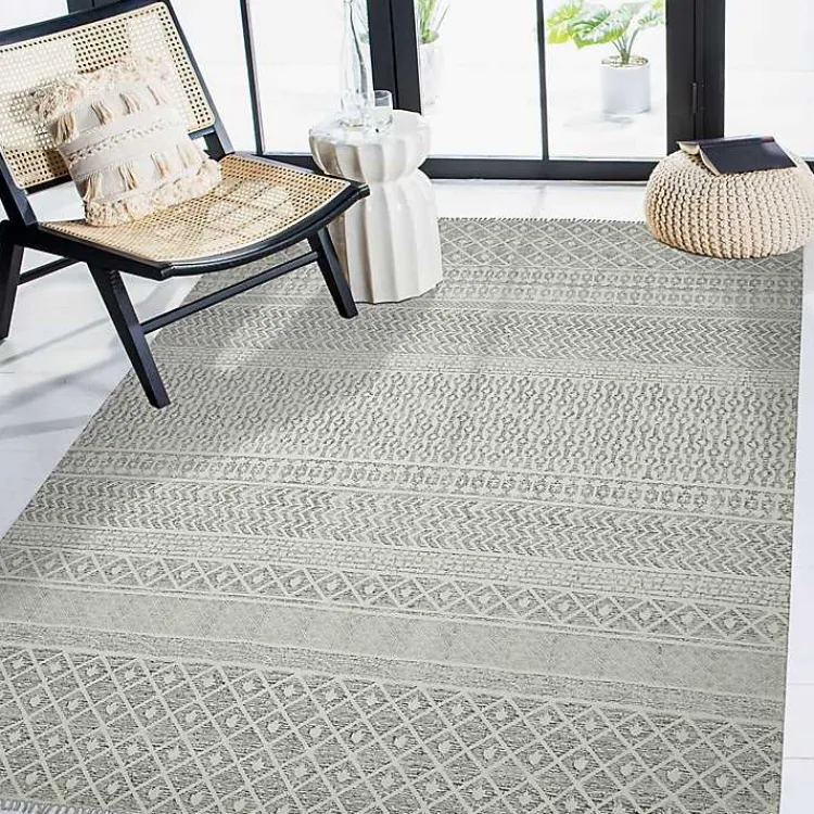 Area Rugs-Kirklands Home Gray Geo Stripes Tassel Fringe Area Rug, 5x7
