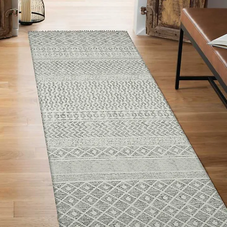 Area Rugs-Kirklands Home Lilia Gray Geo Stripe Flatweave Runner, 2x8